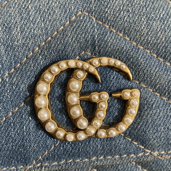 NWT Gucci Marmont Denim Pearl Zippy Wallet Limited Edition Preppy Denim Glam - Picture 4 of 13